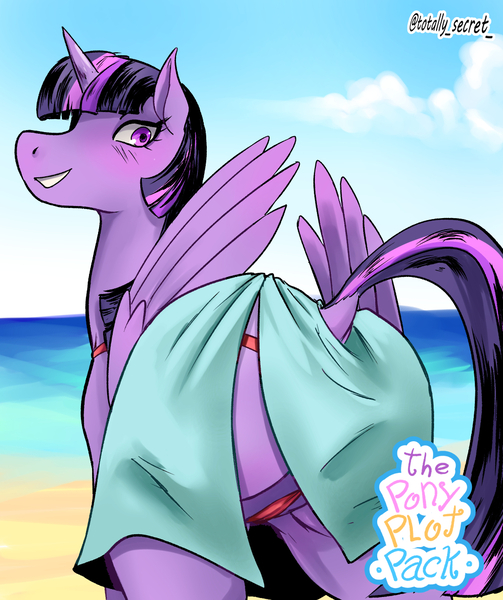 Size: 1000x1194 | Tagged: alicorn, artist:totally_secret, beach, bikini, clothes, derpibooru import, explicit source, questionable, swimsuit, twilight sparkle, twilight sparkle (alicorn)