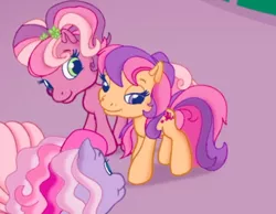 Size: 500x387 | Tagged: cheerilee (g3), derpibooru import, female, g3.5, lidded eyes, safe, scootaloo (g3), screencap, siblings, sisters, starsong