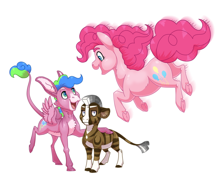 Size: 2500x2000 | Tagged: safe, artist:jackiebloom, derpibooru import, pinkie pie, oc, oc:disco inferno, oc:kinyume, earth pony, hybrid, mule, pony, zony, blaze (coat marking), colt, female, filly, high res, interspecies offspring, leonine tail, magical lesbian spawn, male, mare, offspring, parent:daring do, parent:pinkie pie, parent:zecora, parents:daringcora, pegamule, simple background, socks (coat marking), transparent background