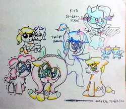 Size: 749x648 | Tagged: 30 minute art challenge, applejack, applejack (male), artist:danadyu, crying, derpibooru import, female, filly, fluttershy, pinkie pie, rainbow dash, rarity, rule 63, safe, traditional art, trixie, twilight sparkle