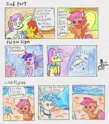 Size: 2338x2659 | Tagged: :<, alicorn, apple bloom, artist:oneovertwo, comic, derpibooru import, hippogriff, irony, levitation, magic, oblivious, ocean flow, safe, scootaloo, scootaloo can't fly, seapony (g4), surf and/or turf, sweetie belle, telekinesis, terramar, that pony sure does love being a seapony, traditional art, twilight sparkle, twilight sparkle (alicorn)