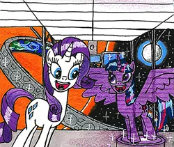 Size: 594x501 | Tagged: alicorn, artist:urbancowboy117, derpibooru import, halo (series), rarity, safe, traditional art, twilight sparkle, twilight sparkle (alicorn)