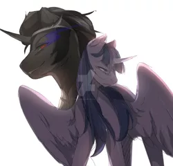 Size: 1600x1537 | Tagged: safe, artist:shinoamashiro, derpibooru import, king sombra, twilight sparkle, twilight sparkle (alicorn), alicorn, pony, female, male, shipping, straight, twibra, watermark