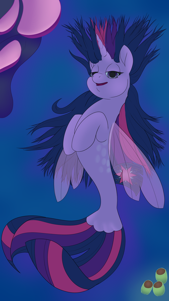 Size: 2160x3840 | Tagged: alicorn, alternate version, artist:athan, derpibooru import, seaponified, seapony (g4), seapony twilight, solo, species swap, suggestive, twilight sparkle, twilight sparkle (alicorn), underwater