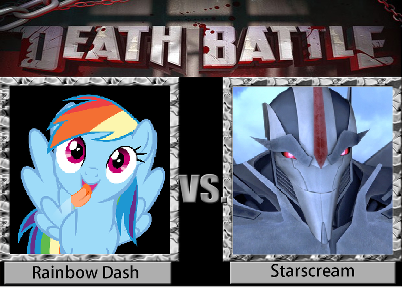 Size: 902x646 | Tagged: safe, artist:jcking101, derpibooru import, rainbow dash, clash of hasbro's titans, death battle, exploitable meme, meme, smiling, smirk, starscream, starscream vs rainbow dash, tongue out, transformers, transformers prime