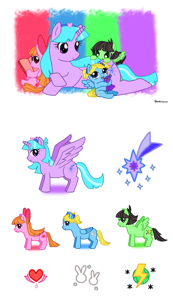 Size: 1498x2600 | Tagged: safe, artist:malahayata, derpibooru import, ponified, alicorn, pegasus, pony, alicornified, bliss (powerpuff girls 2016), blossom (powerpuff girls), bubbles (powerpuff girls), buttercup (powerpuff girls), cute, powerpuff girls 2016, race swap, the powerpuff girls