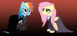 Size: 1994x948 | Tagged: artist:khaotixdreamfd, derpibooru import, fake it 'til you make it, female, fluttergoth, fluttershy, goth, rainbow dash, rainbow dash always dresses in style, rainbowgoth, safe