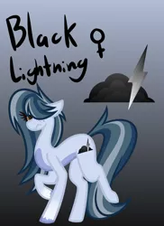 Size: 654x900 | Tagged: safe, artist:eppyminecart, derpibooru import, oc, oc:black lightning (ice1517), unofficial characters only, pegasus, pony, icey-verse, female, gradient background, hair over one eye, magical lesbian spawn, mare, offspring, parent:indigo zap, parent:night glider, parents:indiglider, solo, unshorn fetlocks, wingless