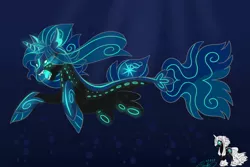 Size: 1920x1280 | Tagged: safe, artist:myhandsarecrazy, derpibooru import, oc, oc:fen fire, unofficial characters only, seapony (g4), unicorn, bioluminescent, bubble, female, mare, seaponified, signature, solo, species swap, underwater