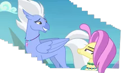 Size: 3453x2036 | Tagged: bedroom eyes, classical hippogriff, cliff, derpibooru import, edit, edited screencap, female, flowbeak, grin, hippogriff, husband and wife, male, ocean, ocean flow, safe, screencap, seapony (g4), shipping, sky beak, smiling, straight, surf and/or turf