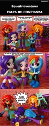 Size: 899x2313 | Tagged: safe, artist:whatthehell!?, derpibooru import, adagio dazzle, princess celestia, rainbow dash, rarity, sunset shimmer, equestria girls, equestria girls series, attack, boots, chair, chalkboard, classroom, clothes, desk, doll, dress, equestria girls minis, eqventures of the minis, headband, irl, photo, principal celestia, school, shoes, skirt, smiley face, spanish, toy, ultra minis