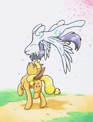 Size: 1500x1961 | Tagged: safe, artist:ravenpuff, deleted from derpibooru, derpibooru import, applejack, soarin', earth pony, pegasus, pony, :p, colored pencil drawing, cowboy hat, crack shipping, cute, female, flying, hat, jackabetes, male, mare, shipping, silly, soarinbetes, soarinjack, stallion, straight, tongue out, traditional art