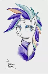 Size: 1562x2387 | Tagged: alternate hairstyle, artist:chiptunebrony, bust, derpibooru import, it isn't the mane thing about you, looking at you, name, punk, raripunk, rarity, safe, signature, smiling, traditional art, watercolor painting