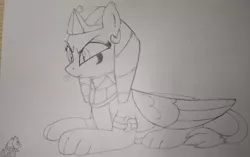 Size: 2304x1448 | Tagged: angry, artist:bender-drede, behaving like a cat, derpibooru import, egyptian, evil, headdress, macro, safe, sketch, smoke, somnambula, sphinx, sphinx (character), traditional art, wings