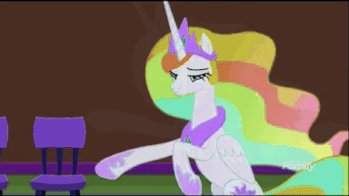 Size: 384x216 | Tagged: safe, derpibooru import, edit, edited screencap, editor:watermelon changeling, screencap, princess celestia, alicorn, pony, horse play, animated, chair, club can't handle me, color cycling, discovery family logo, flailing, gif, party hard, seizure warning, solo, wat