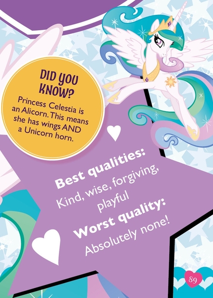 Size: 775x1082 | Tagged: safe, derpibooru import, official, princess celestia, alicorn, pony, ultimate guide, blatant lies, captain obvious, did you know?, female, flying, heart, looking at you, mare, praise the sun, smiling, solo, spread wings, stock vector, text, twilight wrote this, ultimate guide drama, wat, wings