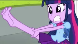 Size: 800x450 | Tagged: safe, derpibooru import, edit, edited screencap, editor:grapefruitface, screencap, twilight sparkle, equestria girls, equestria girls (movie), barefoot, feet, fetish, foot fetish, foot focus, solo