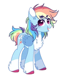 Size: 709x825 | Tagged: safe, artist:s1nb0y, derpibooru import, rainbow dash, pegasus, pony, alternate design, beanbrows, blaze (coat marking), chest fluff, colored hooves, colored wings, eyebrows, fangs, female, freckles, heart eyes, image, looking at you, mare, png, redesign, simple background, socks (coat marking), solo, transparent background, twitterina design, unshorn fetlocks, wingding eyes, wings
