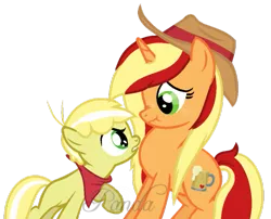Size: 691x559 | Tagged: safe, artist:ipandacakes, derpibooru import, oc, oc:apple spritz, oc:lil' buck, unofficial characters only, unicorn, angry, bandana, base used, colt, female, hat, male, mare, offspring, parent:applejack, parent:flim, parents:flimjack, raised hoof, simple background, story included, transparent background