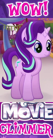 Size: 181x474 | Tagged: safe, derpibooru import, edit, edited screencap, screencap, starlight glimmer, pony, my little pony: the movie, caption, cropped, female, image macro, mare, meme, solo, text, wow! glimmer