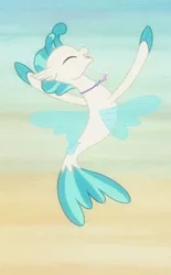 Size: 462x746 | Tagged: safe, derpibooru import, screencap, terramar, seapony (g4), season 8, surf and/or turf, spoiler:s08, belly button, cropped, cute, eyes closed, fins, happy, image, leaping, male, open mouth, png, smiling, solo, tail, terrabetes