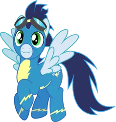 Size: 871x917 | Tagged: safe, artist:dashiesparkle, derpibooru import, soarin', pegasus, pony, newbie dash, .svg available, clothes, flying, goggles, male, simple background, smiling, solo, spread wings, stallion, transparent background, uniform, vector, wings, wonderbolts uniform