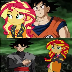 Size: 1024x1031 | Tagged: safe, artist:ponysloud99, derpibooru import, sunset shimmer, equestria girls, equestria girls (movie), equestria girls series, crossover, crossover shipping, dragon ball super, goku, goku black, gonset, human sunset, shipping