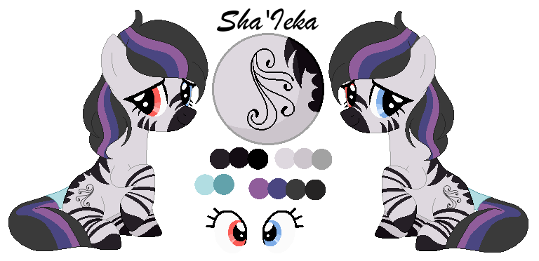 Size: 768x372 | Tagged: artist:mlpcrystalharmony, artist:selenaede, base used, derpibooru import, female, heterochromia, mare, oc, oc:sha'leka, reference sheet, safe, simple background, solo, tail wrap, transparent background, unofficial characters only, zebra, zebra oc