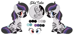 Size: 768x372 | Tagged: artist:mlpcrystalharmony, artist:selenaede, base used, derpibooru import, female, heterochromia, mare, oc, oc:sha'leka, reference sheet, safe, simple background, solo, tail wrap, transparent background, unofficial characters only, zebra, zebra oc