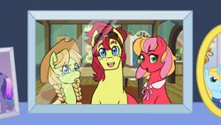 Size: 1280x728 | Tagged: safe, artist:pikokko, derpibooru import, oc, oc:cortland, oc:maraschino cherry, oc:seed seeker (syd), unofficial characters only, earth pony, pony, brother and sister, cousins, cowboy hat, female, freckles, goggles, hat, male, mare, offspring, parent:applejack, parent:big macintosh, parent:caramel, parent:cheerilee, parents:carajack, parents:cheerimac, photo, siblings, stallion, stetson