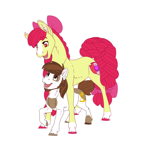 Size: 3000x3000 | Tagged: safe, artist:jackiebloom, derpibooru import, apple bloom, pipsqueak, earth pony, pony, beard, blaze (coat marking), colored hooves, cute, cutie mark, duo, dwarfism, facial hair, female, height difference, high res, male, mare, older, pinto, pipbloom, shipping, sideburns, simple background, size difference, socks (coat marking), stallion, the cmc's cutie marks, transparent background, unshorn fetlocks