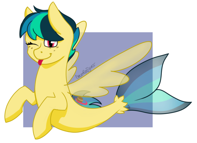 Size: 1137x829 | Tagged: safe, artist:cadetredshirt, derpibooru import, oc, oc:apogee, unofficial characters only, seapony (g4), female, freckles, one eye closed, seaponified, simple background, solo, species swap, swimming, tongue out, transparent background, wink