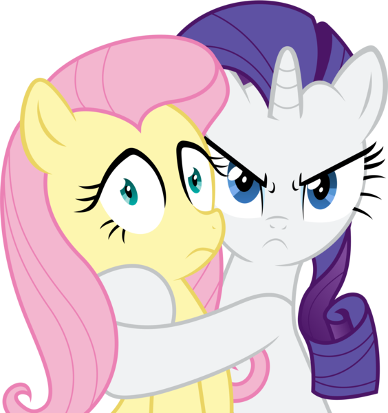 Size: 6000x6387 | Tagged: absurd resolution, artist:madmax, artist:vladimirmacholzraum, derpibooru import, fluttershy, hostage, hug, mine!, possessive, rarity, safe, simple background, transparent background