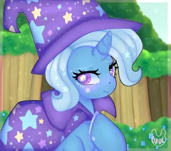 Size: 3400x3000 | Tagged: safe, artist:bunxl, derpibooru import, trixie, pony, unicorn, :3, blushing, cape, clothes, female, hat, lidded eyes, looking at you, mare, solo, trixie's cape, trixie's hat