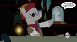 Size: 1198x657 | Tagged: derpibooru import, hub logo, i've made a huge mistake, magic duel, meme, pony in a bottle, safe, sweetie belle, sweetie fail, thing in a jar, uncle curio