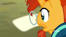 Size: 1920x1080 | Tagged: clothes, derpibooru import, discovery family logo, glasses, hooves, just look at the time, open mouth, safe, screencap, solo, sunburst, sunburst's wristwatch, the parent map