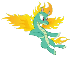 Size: 3038x2440 | Tagged: artist:up-world, community related, derpibooru import, digital art, dragon, female, fiery wings, fire, flying, hybrid, longma, mane of fire, safe, simple background, solo, spread wings, them's fightin' herds, tianhuo, transparent background, vector, wings