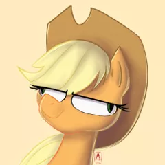 Size: 250x250 | Tagged: safe, artist:wildetrashbag, derpibooru import, applejack, pony, applejack's hat, cowboy hat, derp, female, hat, lidded eyes, mare, simple background, smiling, solo