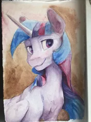 Size: 960x1280 | Tagged: safe, artist:silfoe, derpibooru import, twilight sparkle, twilight sparkle (alicorn), alicorn, pony, bust, female, mare, portrait, smiling, solo, traditional art