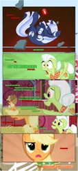 Size: 1919x4225 | Tagged: safe, artist:estories, derpibooru import, applejack, granny smith, oc, oc:silverlay, earth pony, pony, unicorn, comic:a(pple)ffection, comic, gem