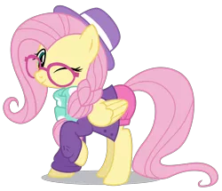 Size: 5000x4304 | Tagged: absurd resolution, alternate hairstyle, artist:dragonchaser123, clothes, cute, derpibooru import, fake it 'til you make it, female, fluttershy, glasses, hipster, hipstershy, hot pants, mare, one eye closed, safe, shyabetes, simple background, solo, transparent background, wink