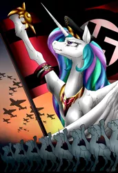 Size: 1367x2000 | Tagged: adolf hitler, alicorn, armband, army, artist:gun-modoki, derpibooru import, deutschland, downvote bait, flag, godwin's law, hat, nazi, op failed history forever, plane, princess celestia, safe, salute, sieg heil, soldier, swastika, wehrmacht