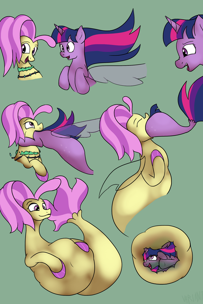 Size: 1800x2700 | Tagged: alicorn, artist:variant, belly, derpibooru import, fetish, internal, ocean flow, preylight, questionable, seaponified, seapony (g4), seapony twilight, species swap, swallowing, throat bulge, twilight sparkle, twilight sparkle (alicorn), vore, willing vore