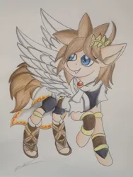 Size: 1024x1365 | Tagged: safe, artist:luxiwind, deleted from derpibooru, derpibooru import, ponified, pegasus, pony, kid icarus, pit (kid icarus), solo, traditional art