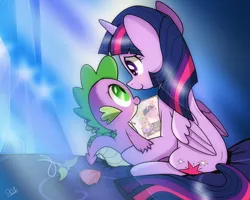 Size: 1302x1042 | Tagged: safe, artist:dsana, derpibooru import, spike, twilight sparkle, twilight sparkle (alicorn), alicorn, dragon, pony, cute, female, flower, male, mama twilight, mare, mother's day, rose