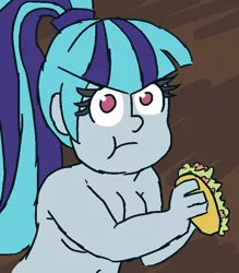 Size: 700x800 | Tagged: suggestive, artist:threetwotwo32232, derpibooru import, sonata dusk, equestria girls, 30 minute art challenge, breasts, female, krystal can't enjoy her sandwich, looking at you, nudity, solo