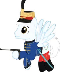 Size: 6400x7729 | Tagged: safe, artist:parclytaxel, derpibooru import, oc, oc:mihály szekeres, unofficial characters only, pegasus, pony, .svg available, absurd resolution, austro-hungarian, boots, clothes, flying, frommer stop auto, gun, handgun, hat, hoof hold, hussar, male, pistol, raised hoof, saber, shoes, simple background, solo, stallion, transparent background, tunic, uniform, vector, wachtmeister, weapon, world war i