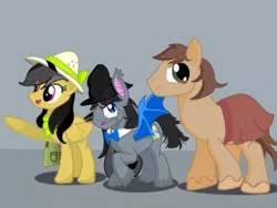 Size: 1024x768 | Tagged: safe, artist:sixes&sevens, derpibooru import, daring do, doctor whooves, time turner, bat pony, earth pony, pegasus, pony, bowtie, clothes, doctor who, hat, jamie mccrimmon, kilt, pith helmet, pointing, scarf, second doctor, unshorn fetlocks, younger