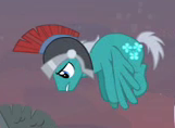 Size: 161x118 | Tagged: safe, derpibooru import, screencap, buddy, pegasus, pony, hearth's warming eve (episode), background pony, cropped, flying, helmet, male, pegasus tribe, solo, stallion