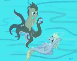 Size: 2492x1981 | Tagged: artist:sixes&sevens, derpibooru import, derpy hooves, doctor who, doctor whooves, monster pony, octopony, octopus, original species, safe, seaponified, sea pony, sonic screwdriver, species swap, tentacles, time turner, underwater